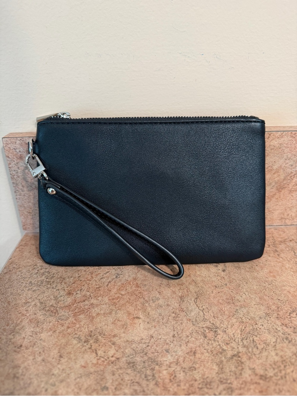 Black Leather Wristlet Clutch - Compact Carry